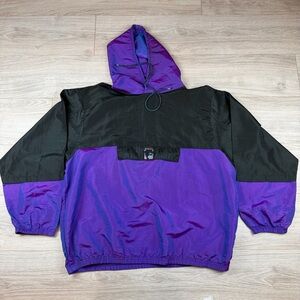 Vintage 90s Wise Guy Iridescent Purple & Black Windbreaker Jacket Rave One Size